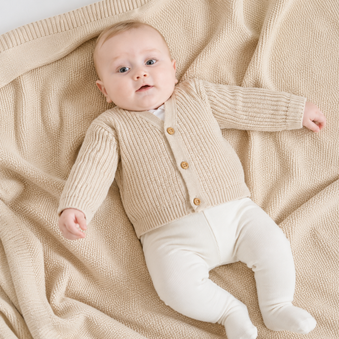 Taupe Ribbed Knitted Cardigan