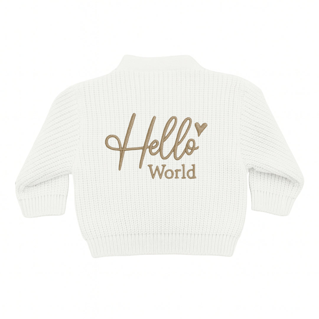 Embroidered Hello World Knitted Cardigan
