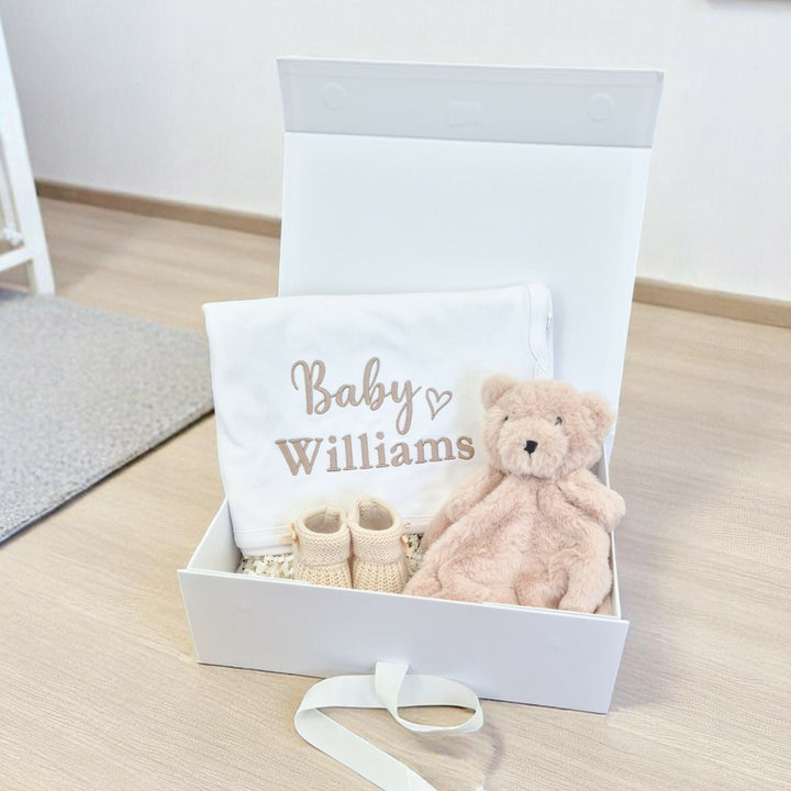 Unisex Embroidered Baby Blanket Personalised Gift Hamper Set