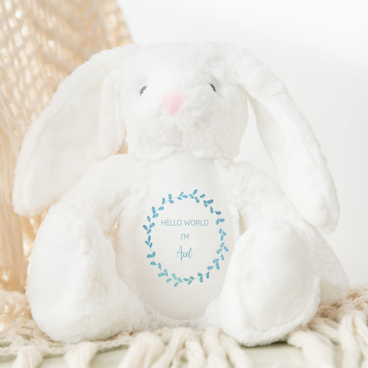 Personalised Boys Blue Wreath Babygrow & Bunny Set