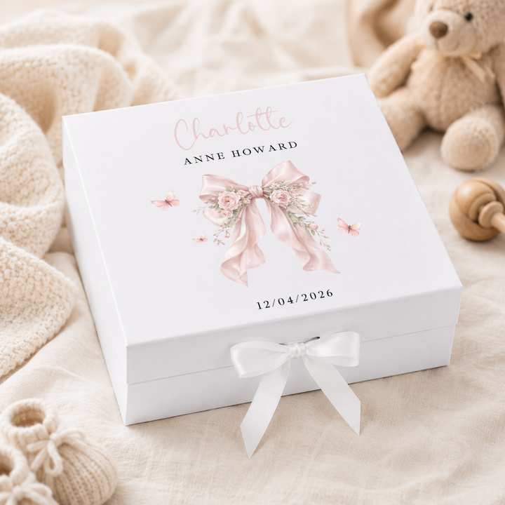 Personalised Floral Bow Baby Keepsake Box