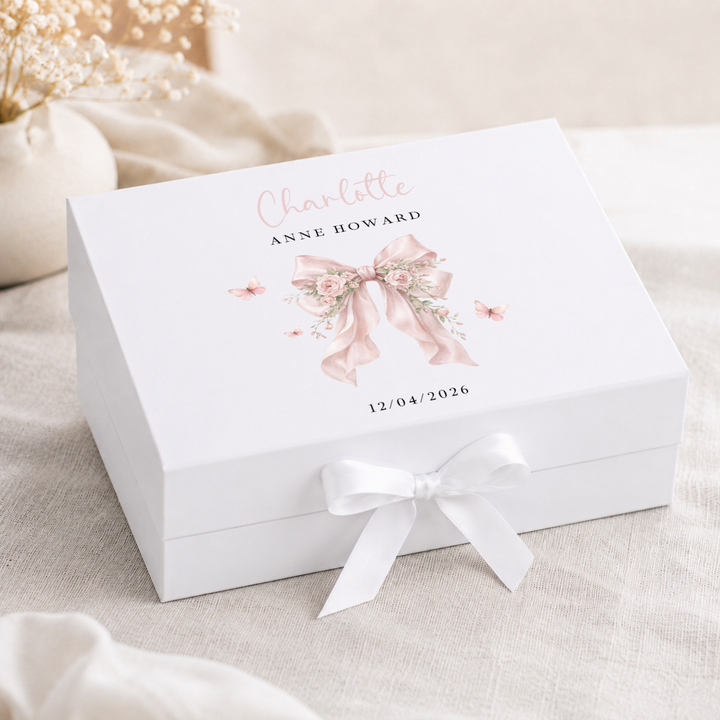Personalised Floral Bow Baby Keepsake Box
