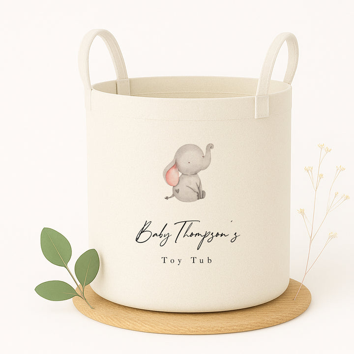 Personalised Grey Elephant Toy Tub