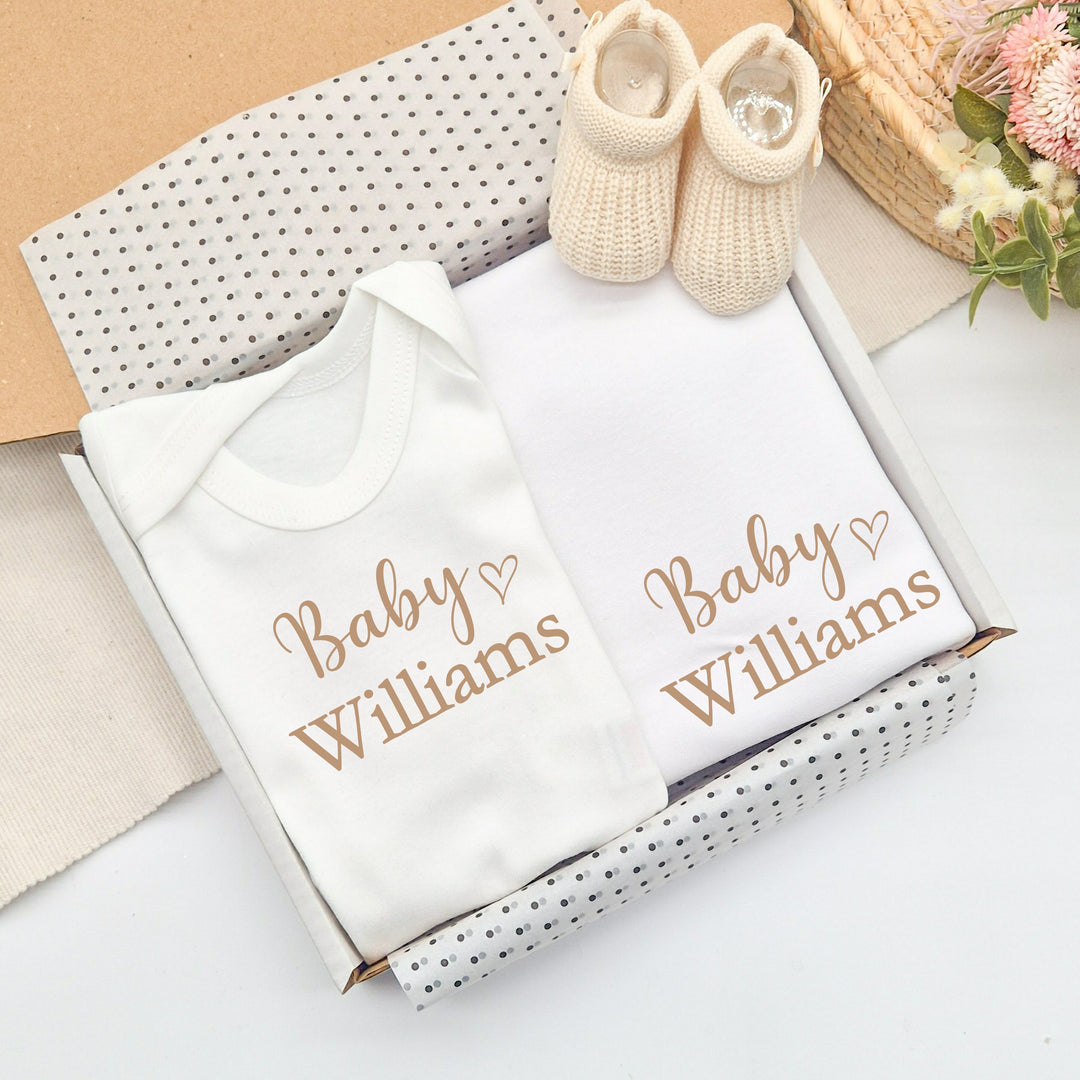 Personalied Beige Name Baby Vest &amp; Blanket Gift Set