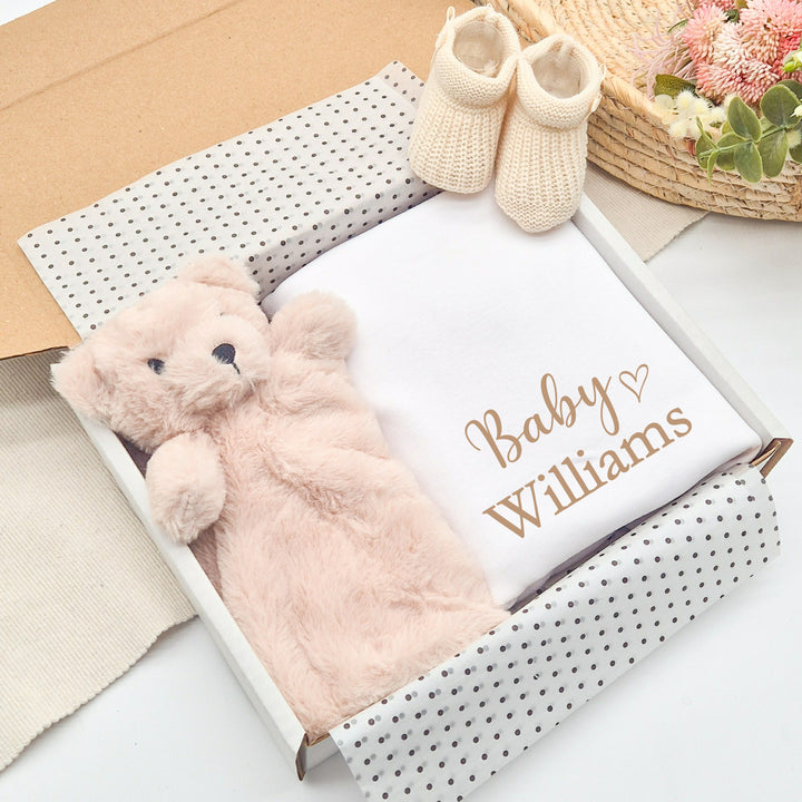 Personalied Beige Baby Name Blanket & Comforter Gift Set