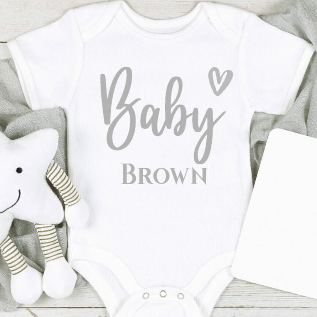 Baby Name with Heart in Grey Personalised Baby Announcement Vest