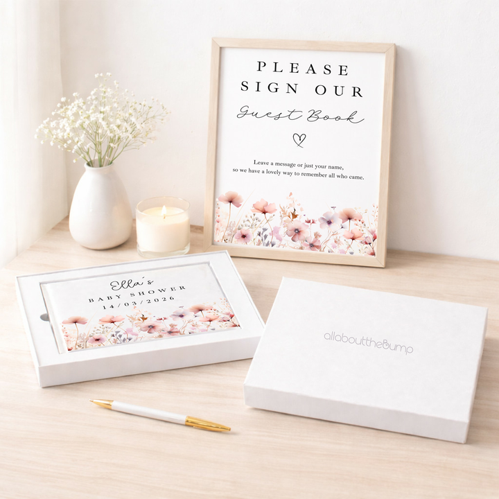Personalised Pink Flowers Baby Shower Guest Book