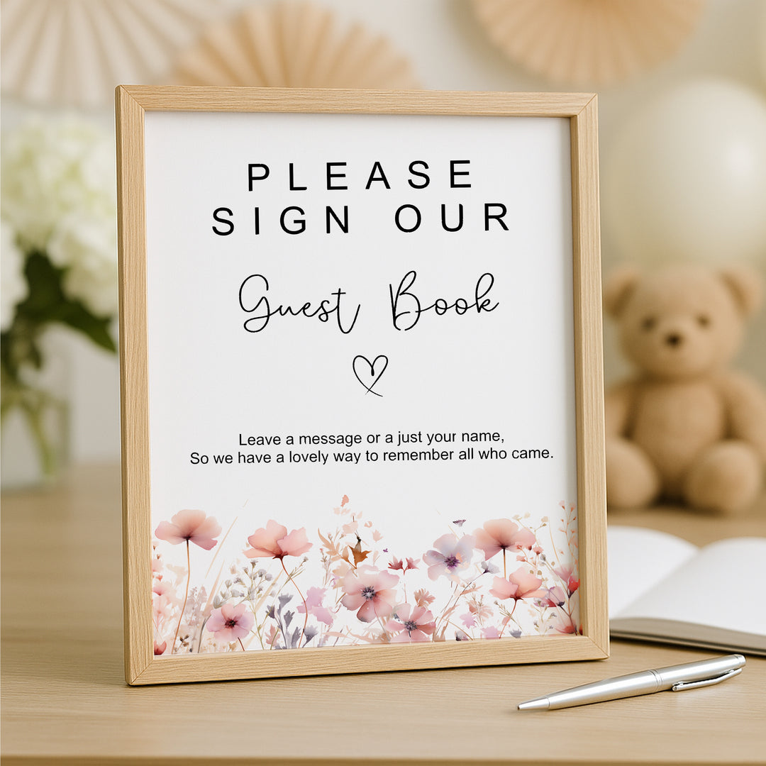 Personalised Pink Flowers Baby Shower Guest Book