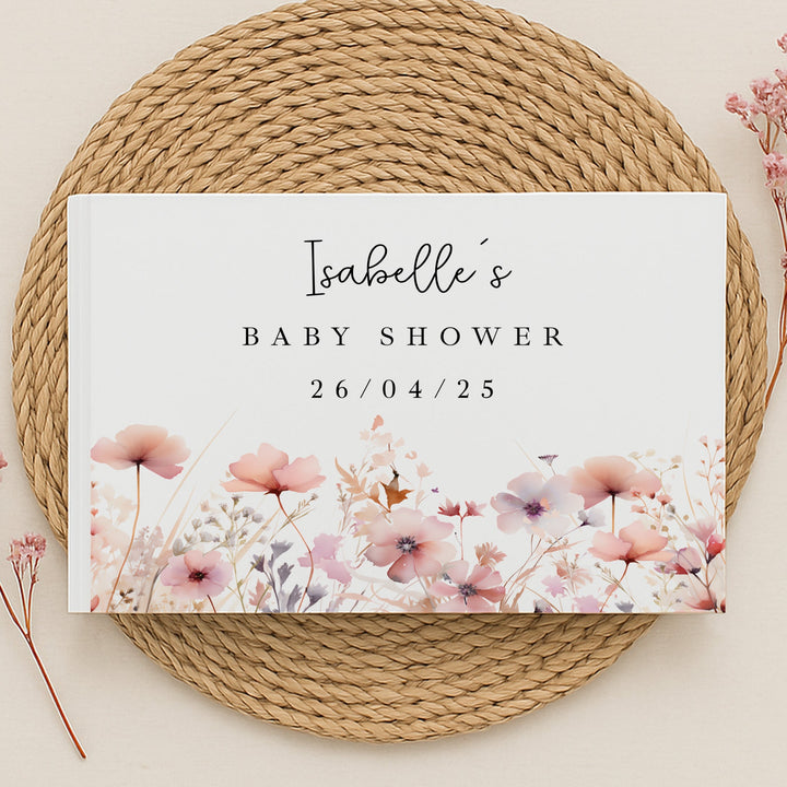 Personalised Pink Flowers Baby Shower Guest Book