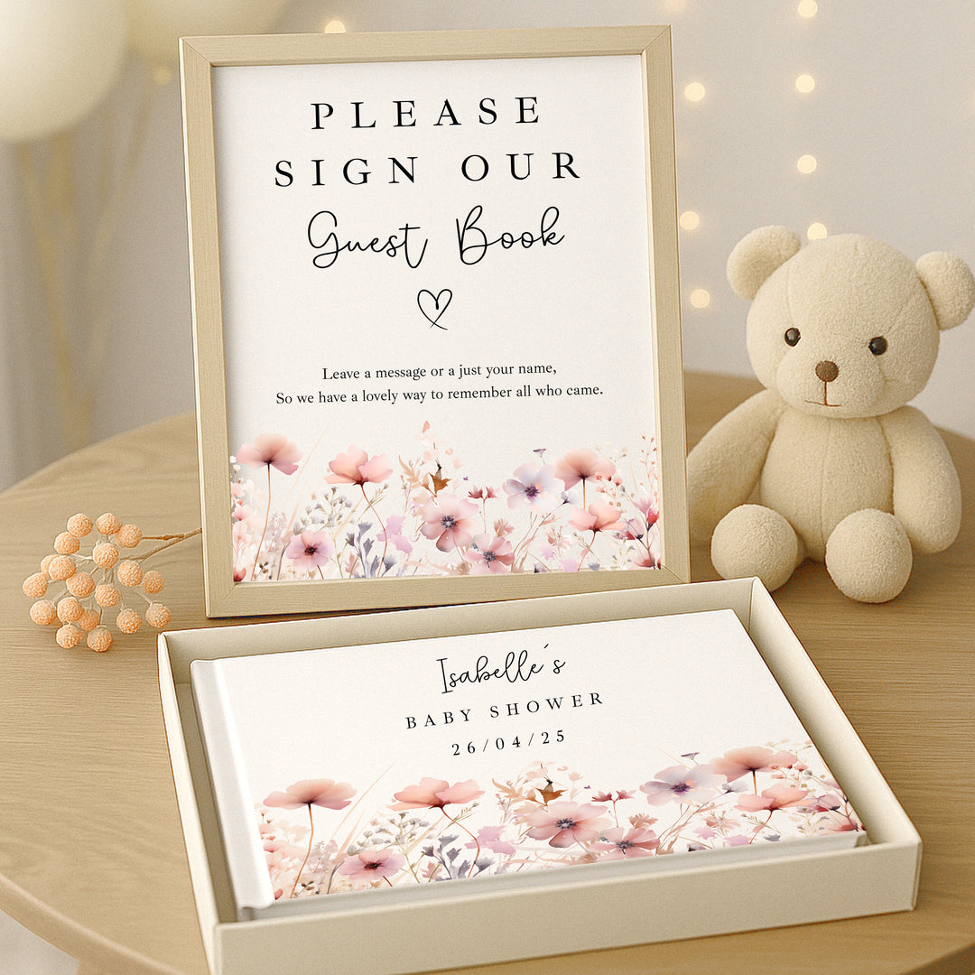 Personalised Pink Flowers Baby Shower Guest Book
