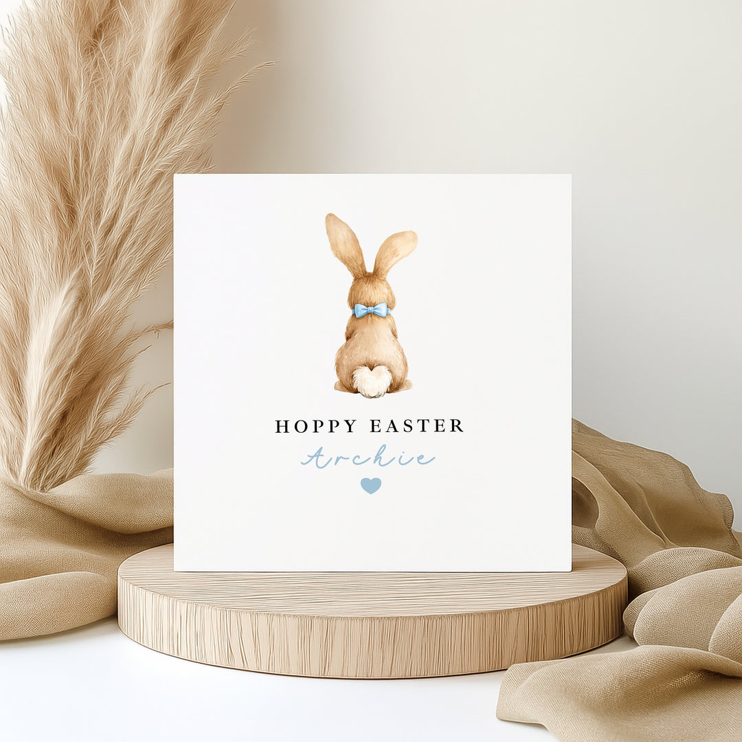 Personalised Blue Bunny Hoppy Easter Card