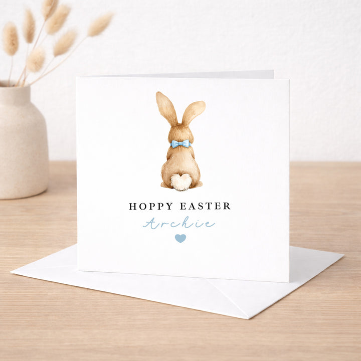 Personalised Blue Bunny Hoppy Easter Card