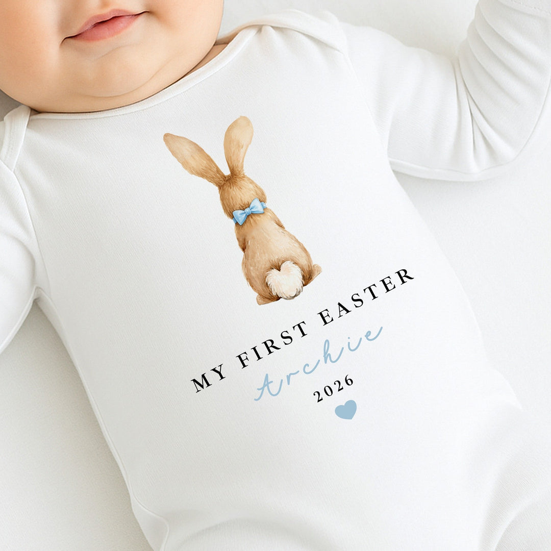 Personalised Blue Bunny My First Easter Baby Grow, Vest or Bib