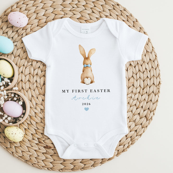 Personalised Blue Bunny My First Easter Baby Grow, Vest or Bib