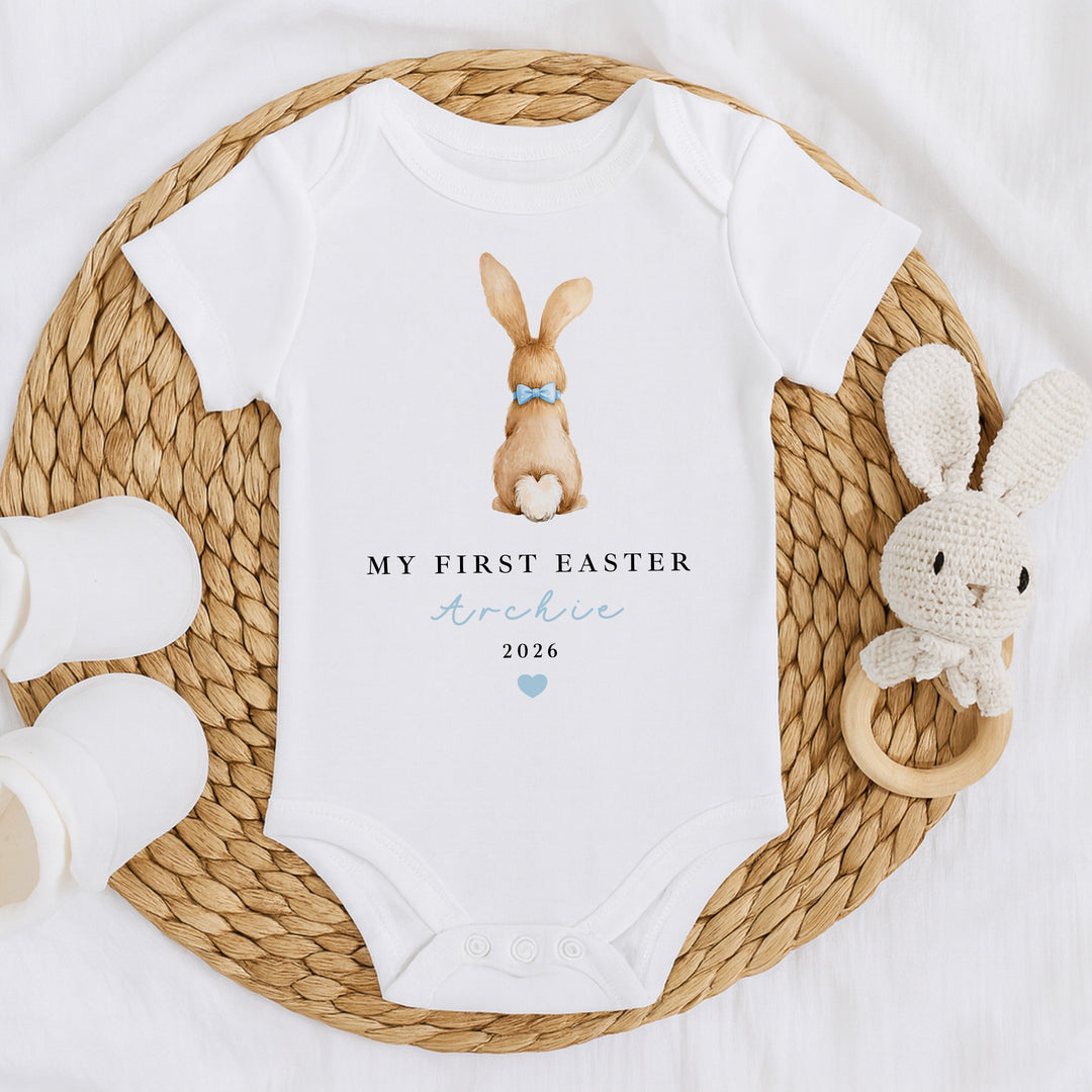 Personalised Blue Bunny My First Easter Baby Grow, Vest or Bib