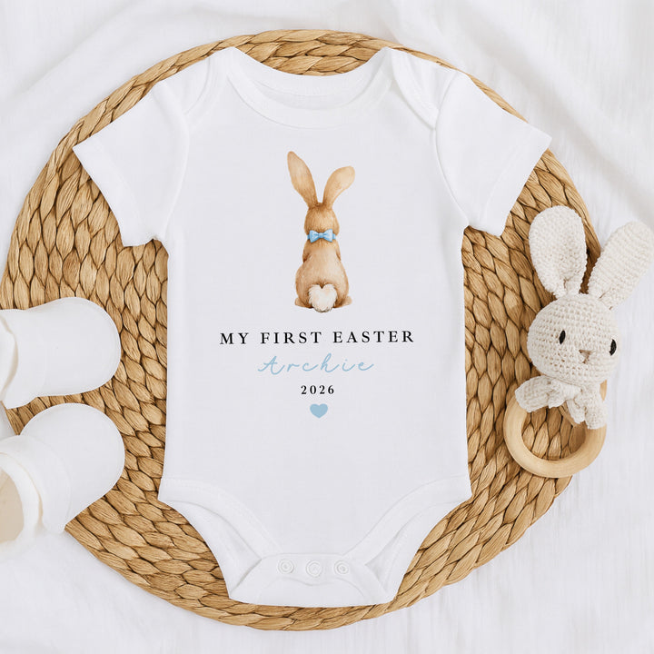 Personalised Blue Bunny My First Easter Baby Grow, Vest or Bib