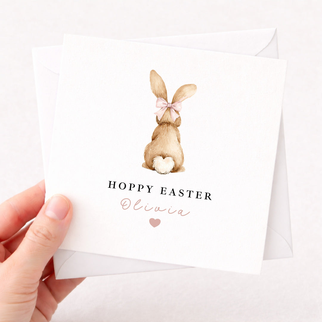 Personalised Pink Bunny Hoppy Easter Card