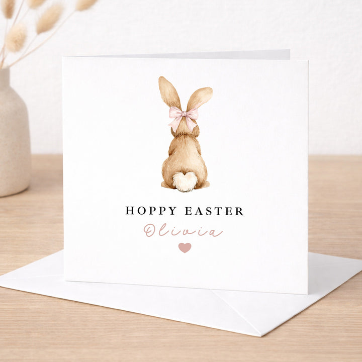 Personalised Pink Bunny Hoppy Easter Card
