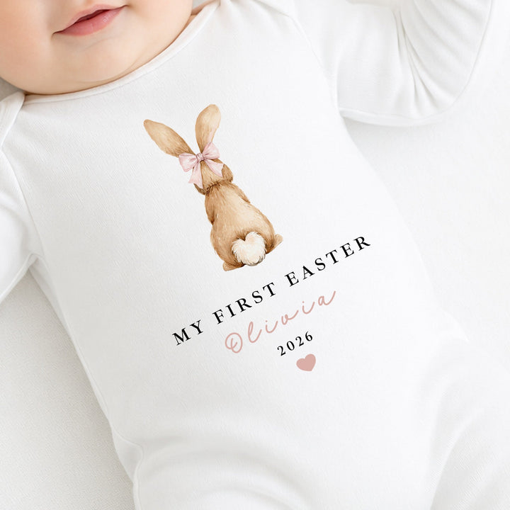 Personalised Pink Bunny My First Easter Baby Grow, Vest or Bib