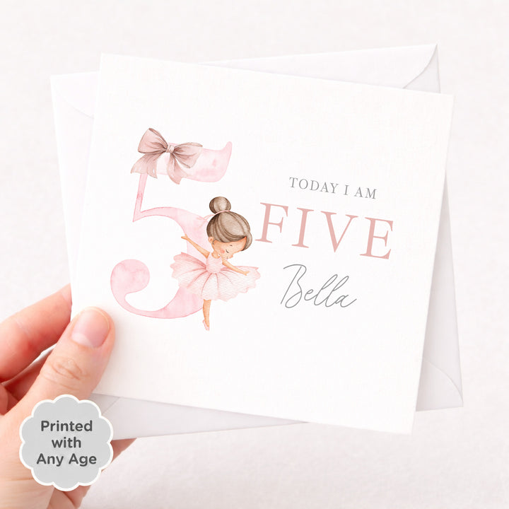 Personalised Pink Ballerina Any Age Birthday Card