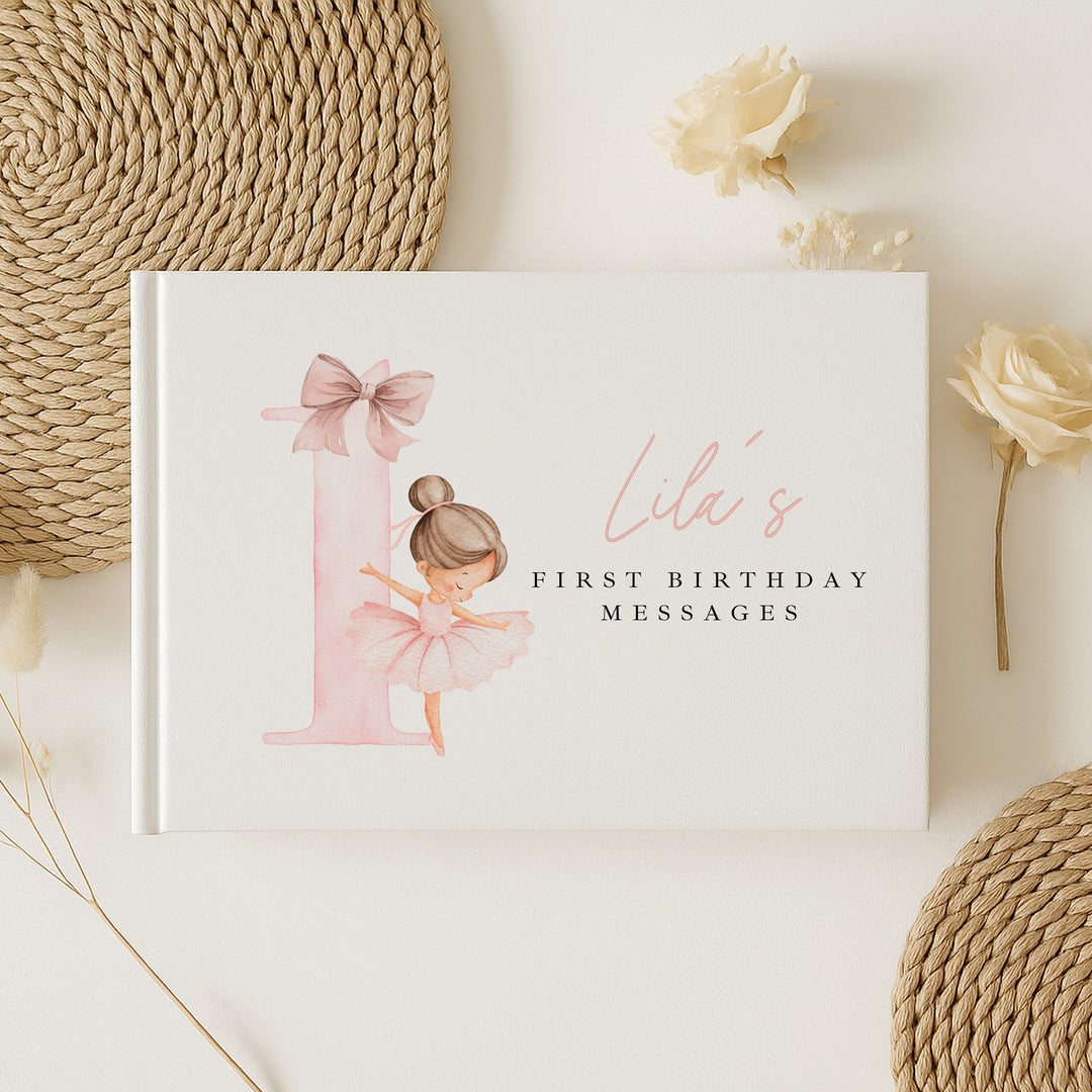 Personalised Pink Ballerina First Birthday Guest Book