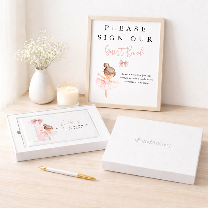 Personalised Pink Ballerina First Birthday Guest Book