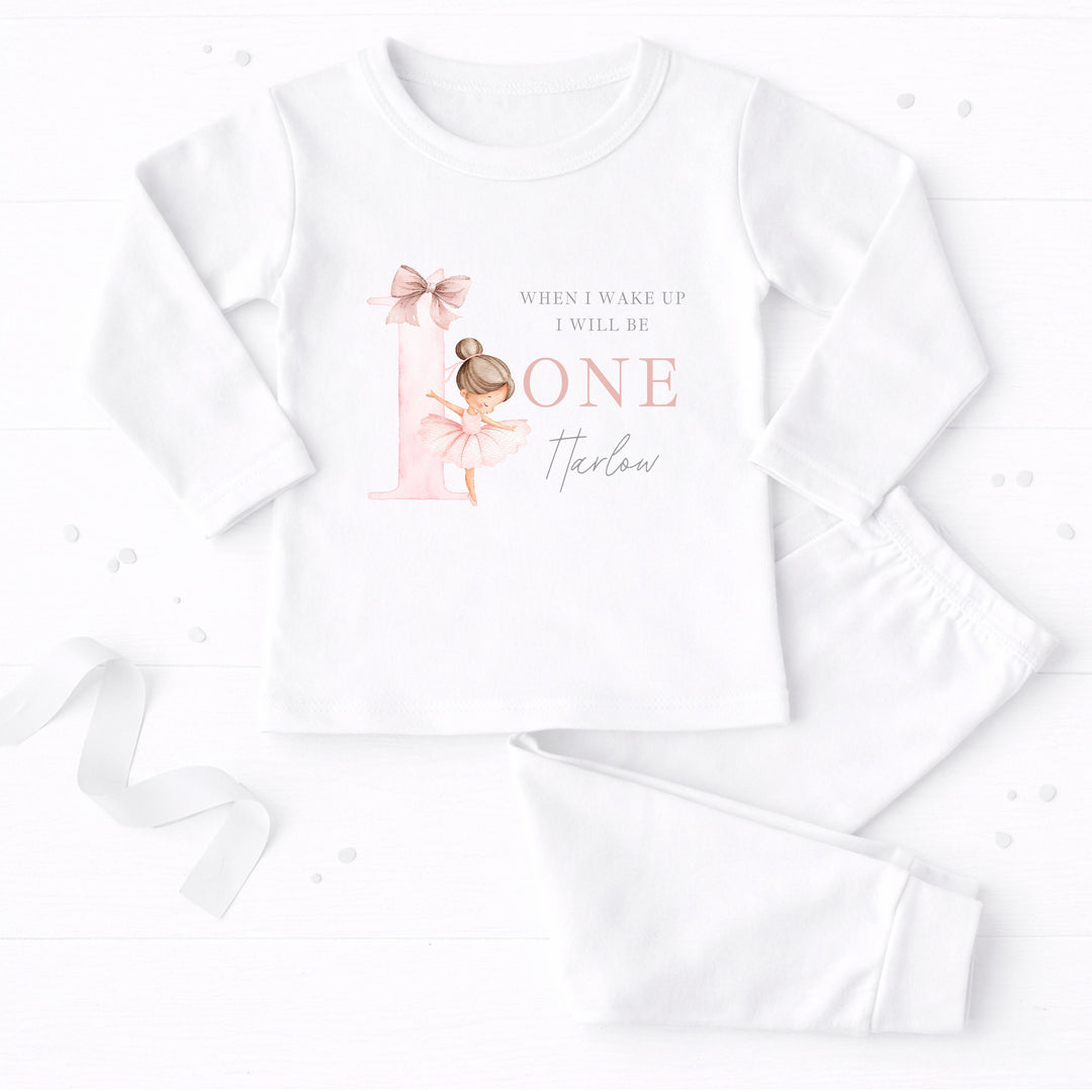 Personalised Girls Pink Ballerina First Birthday Pyjamas