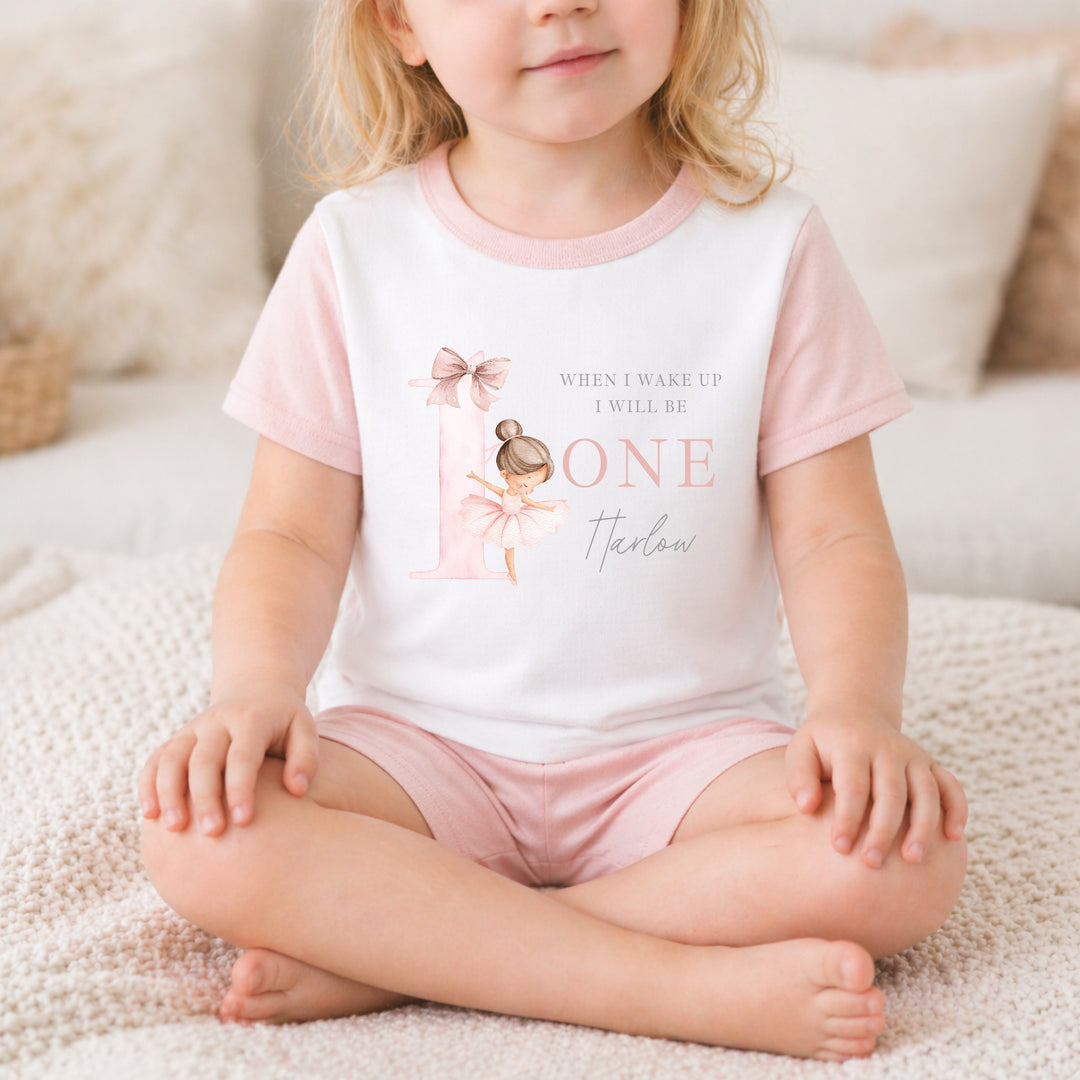 Personalised Girls Pink Ballerina First Birthday Short Sleeve Pyjamas