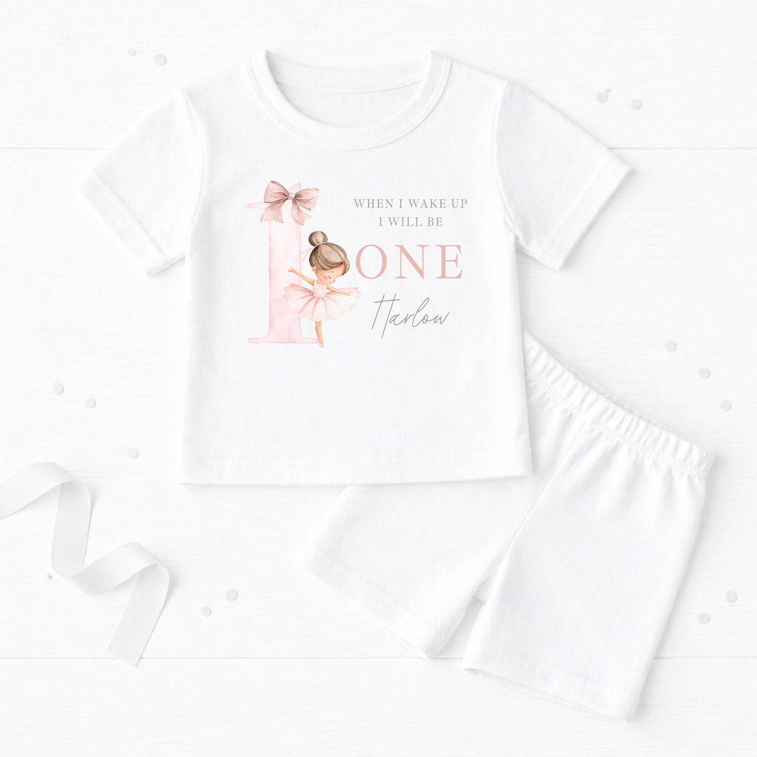 Personalised Girls Pink Ballerina First Birthday Short Sleeve Pyjamas