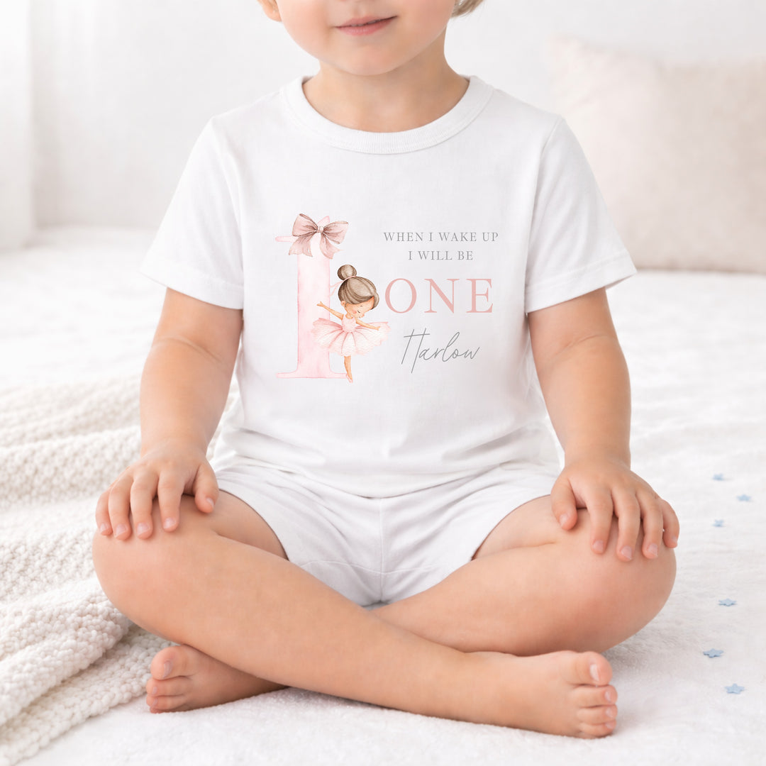 Personalised Girls Pink Ballerina First Birthday Short Sleeve Pyjamas