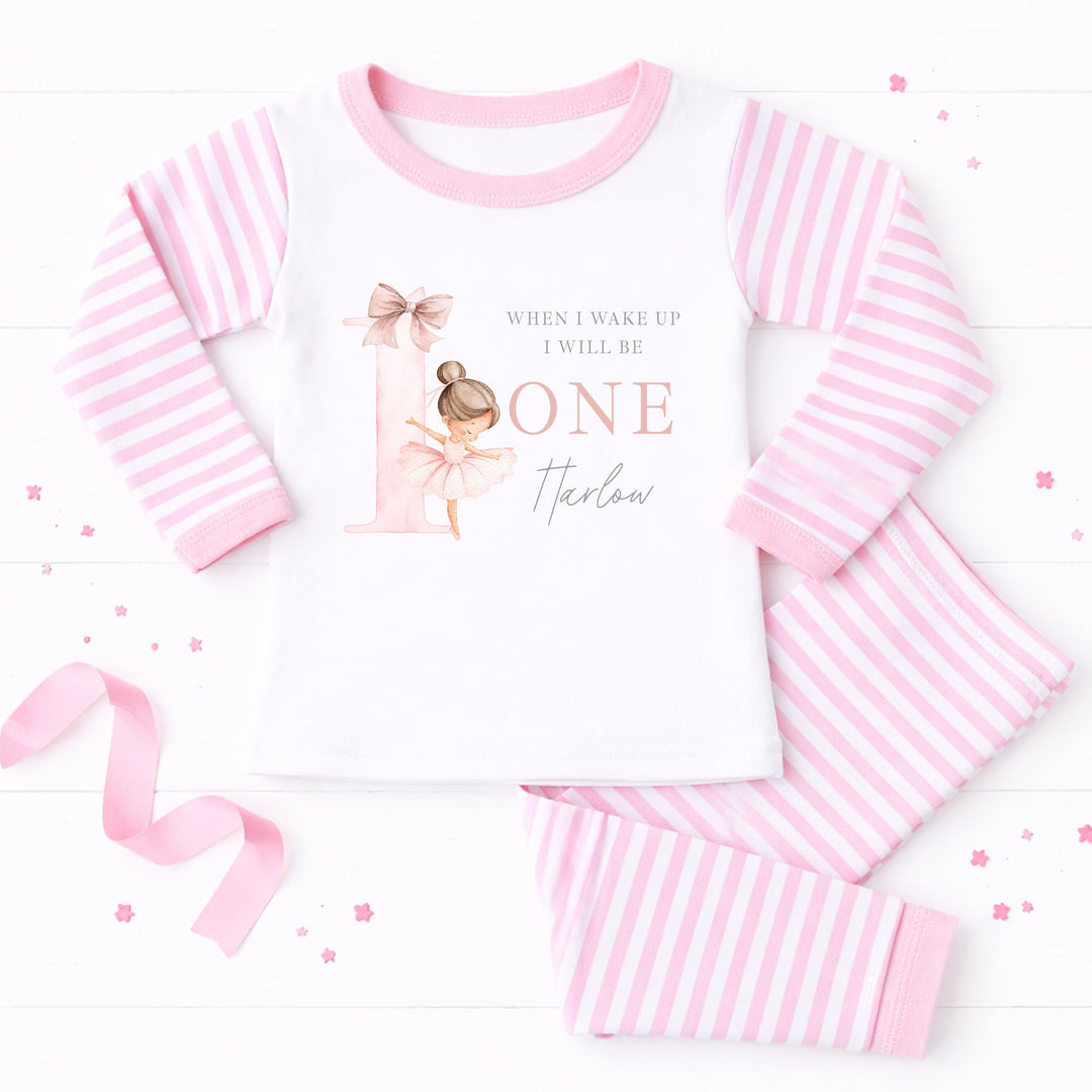 Personalised Girls Pink Ballerina First Birthday Pyjamas