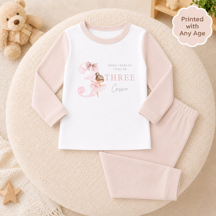 Personalised Girls Pink Ballerina Any Age Birthday Pyjamas