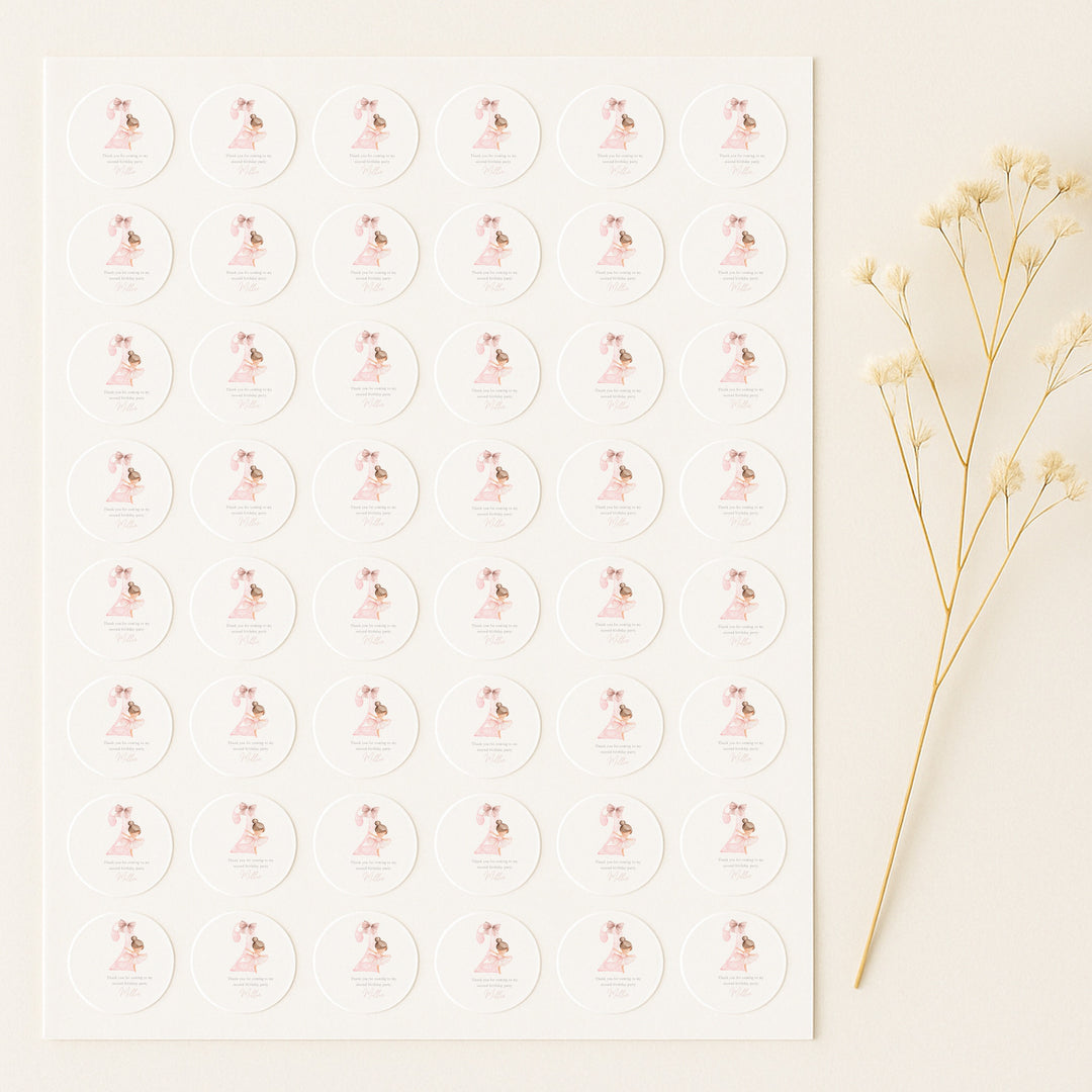 Personalised Pink Ballerina Birthday Stickers