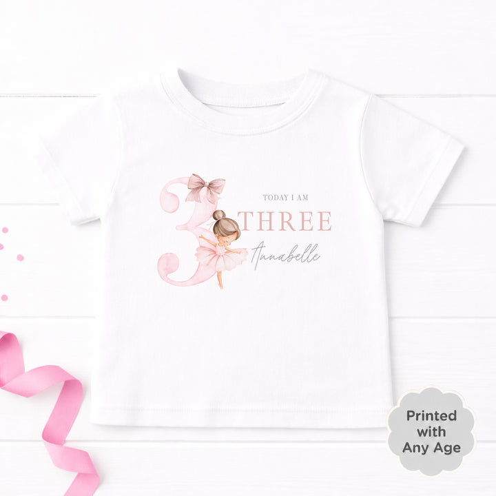 Personalised Pink Ballerina Any Age Birthday T-Shirt