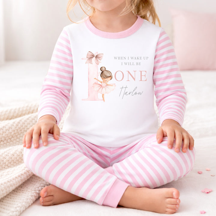Personalised Girls Pink Ballerina First Birthday Pyjamas