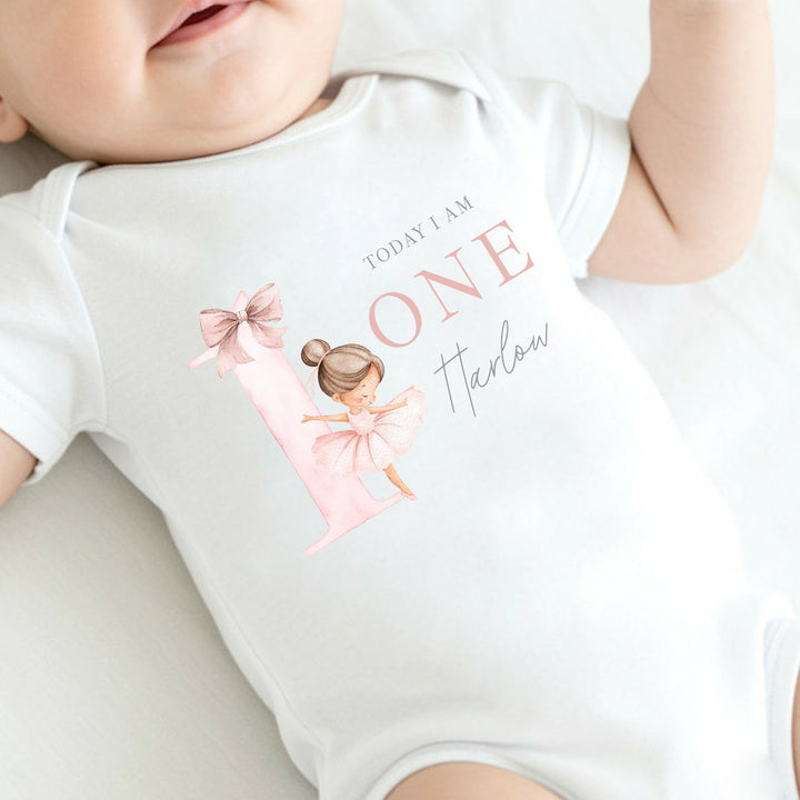 Personalised Pink Ballerina Today I Am One Birthday Vest