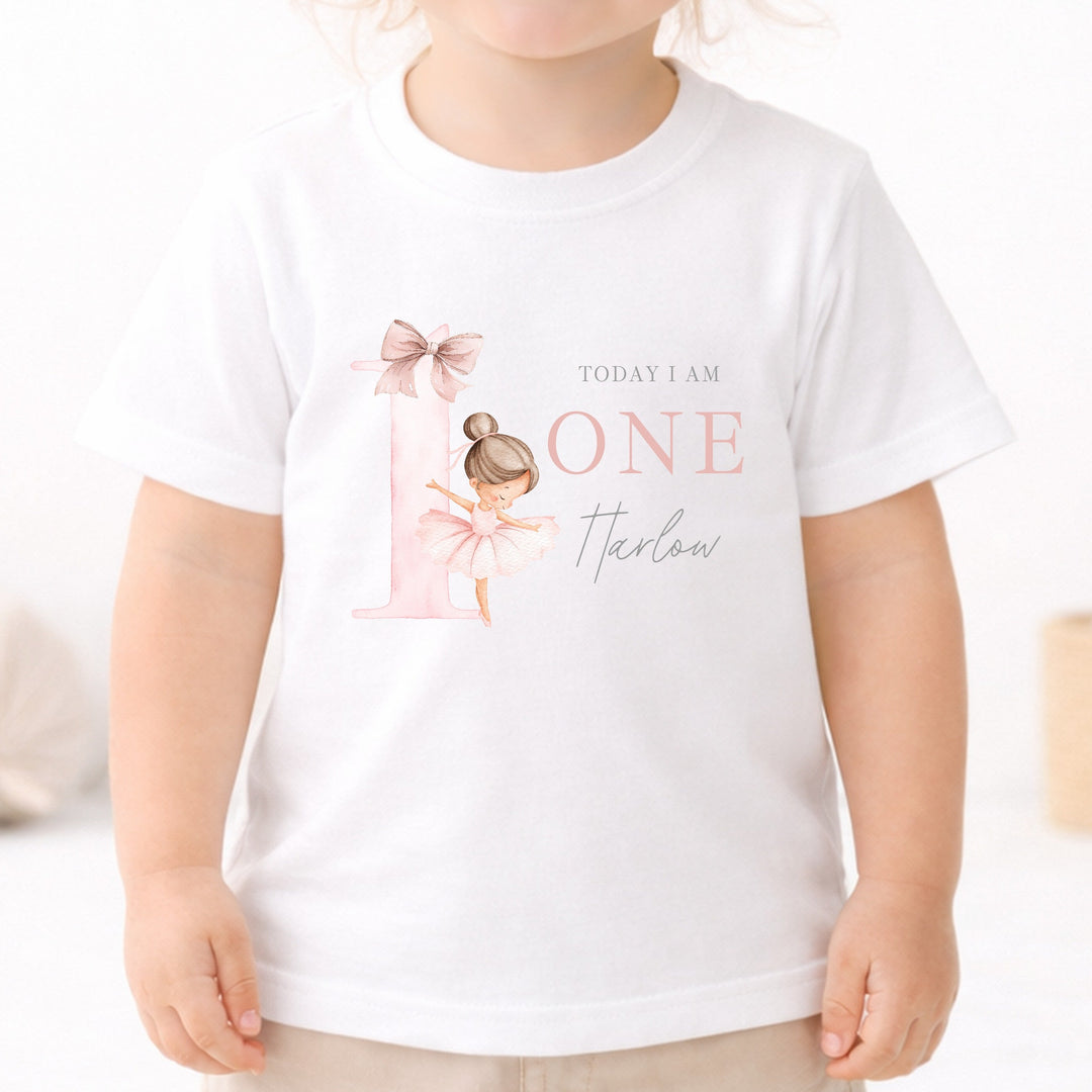 Personalised Pink Ballerina Today I Am One Birthday T-Shirt