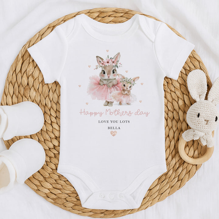 Personalised Ballerina Bunny Happy Mother's Day Baby Grow, Vest or Bib