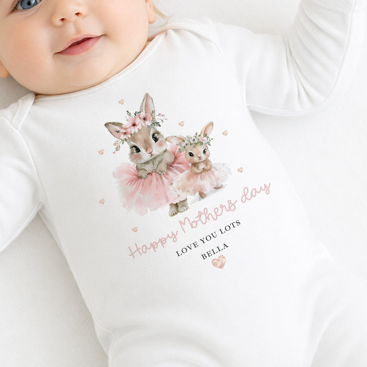 Personalised Ballerina Bunny Happy Mother's Day Baby Grow, Vest or Bib