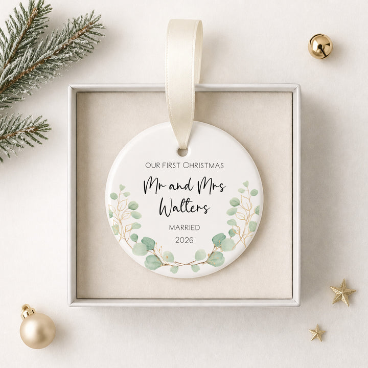Personalised Our First Christmas Married Ceramic Christmas Bauble