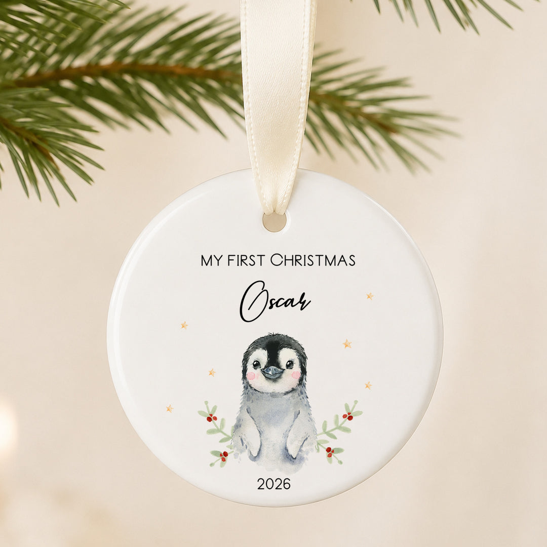 Personalised Little Penguin Ceramic My First Christmas Bauble