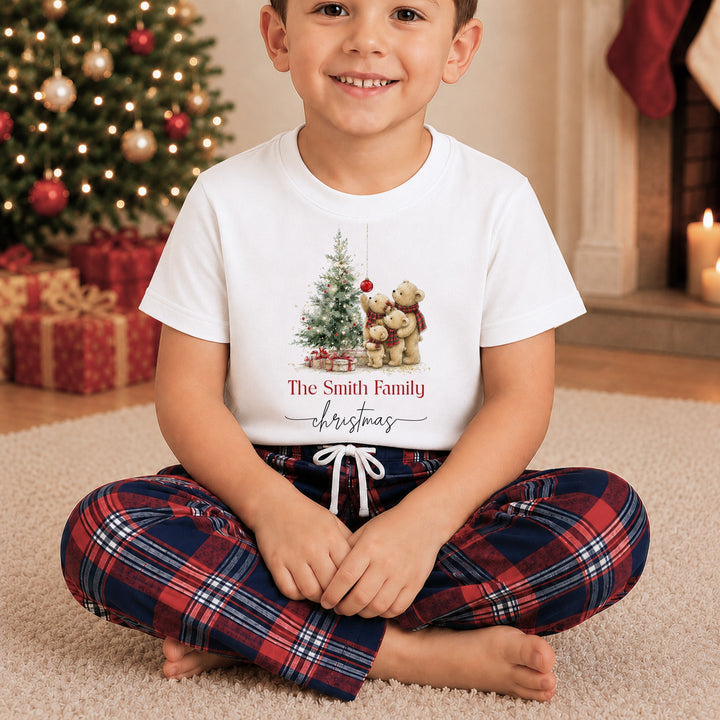 Personalised Teddy Bear Family Matching Tartan Christmas Pyjamas