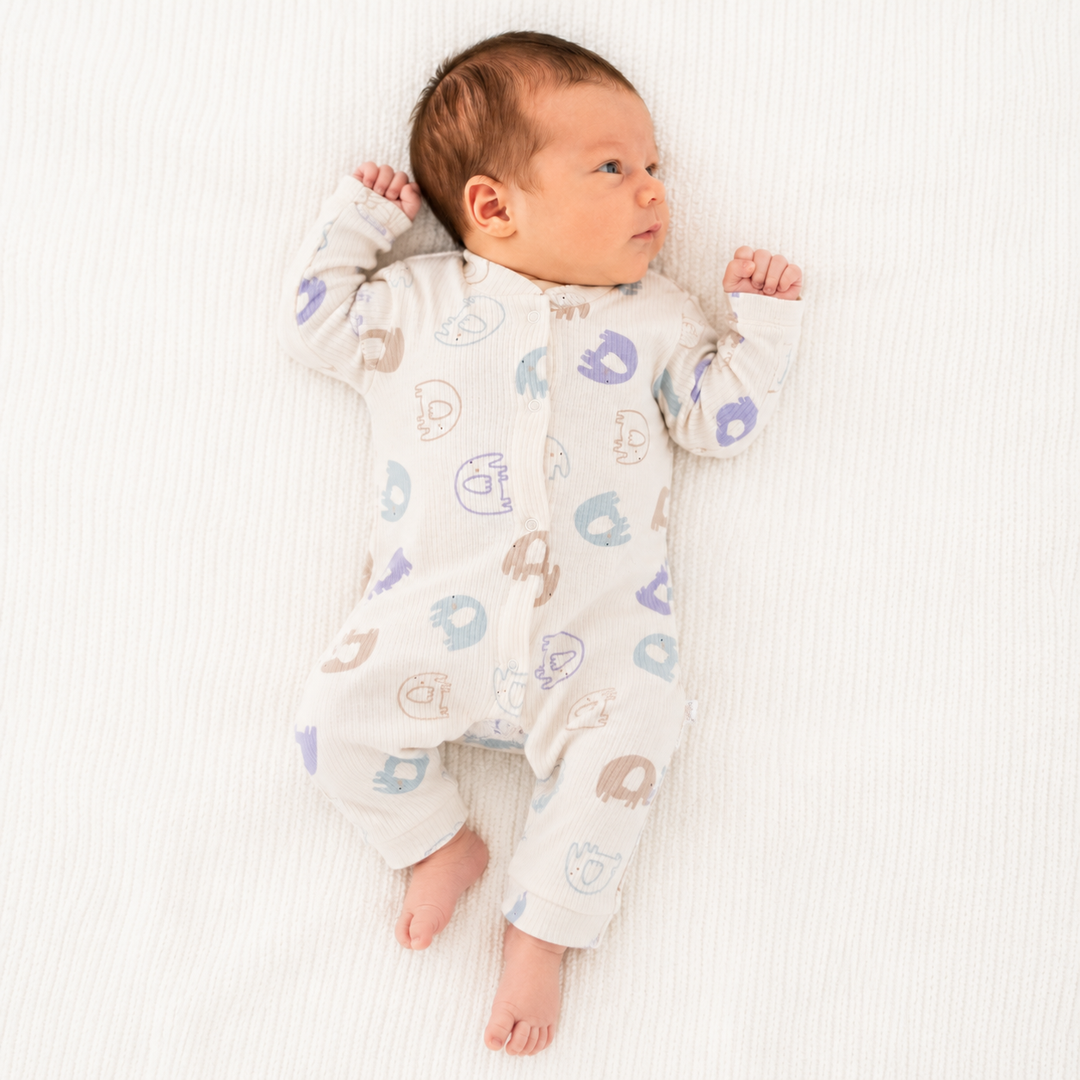 Unisex Elephants Ribbed Baby Grow