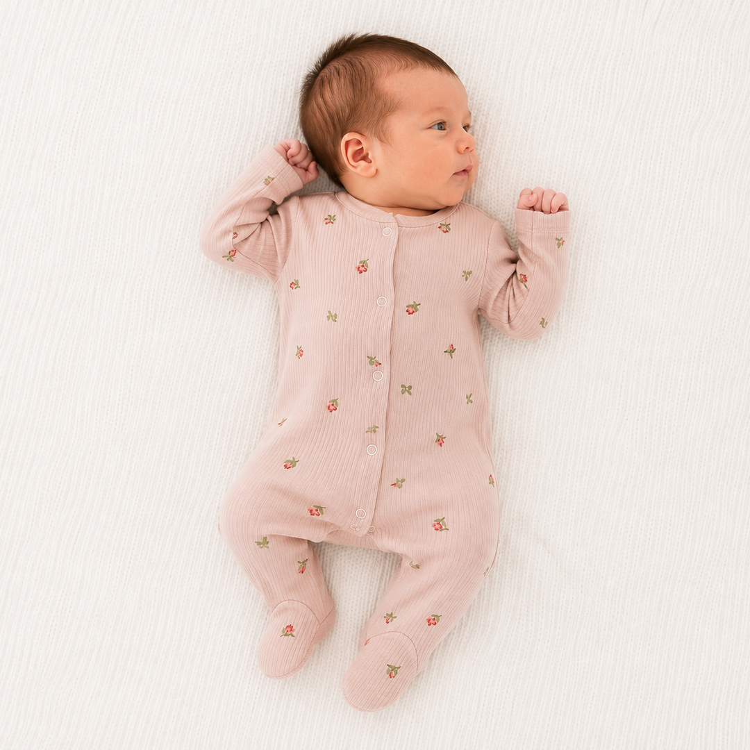 Girls Dusky Pink Floral Baby Grow