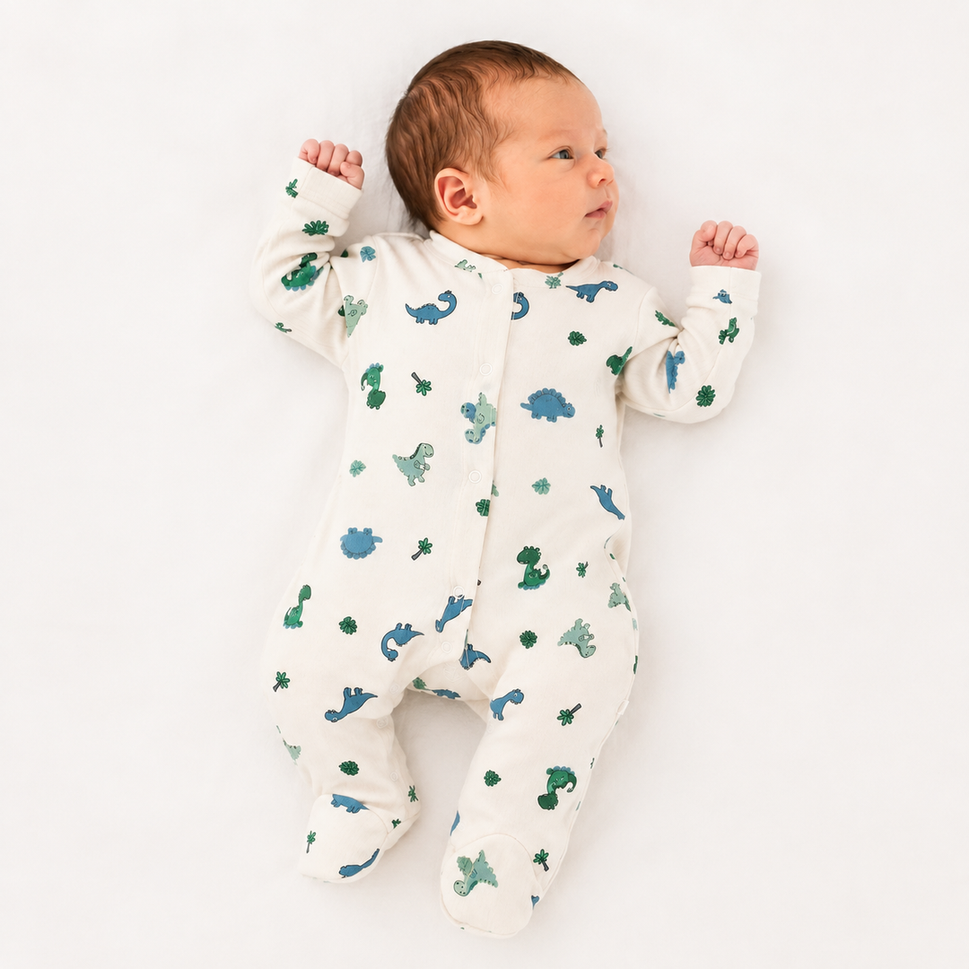 Boys Cream Dinosaur Baby Grow