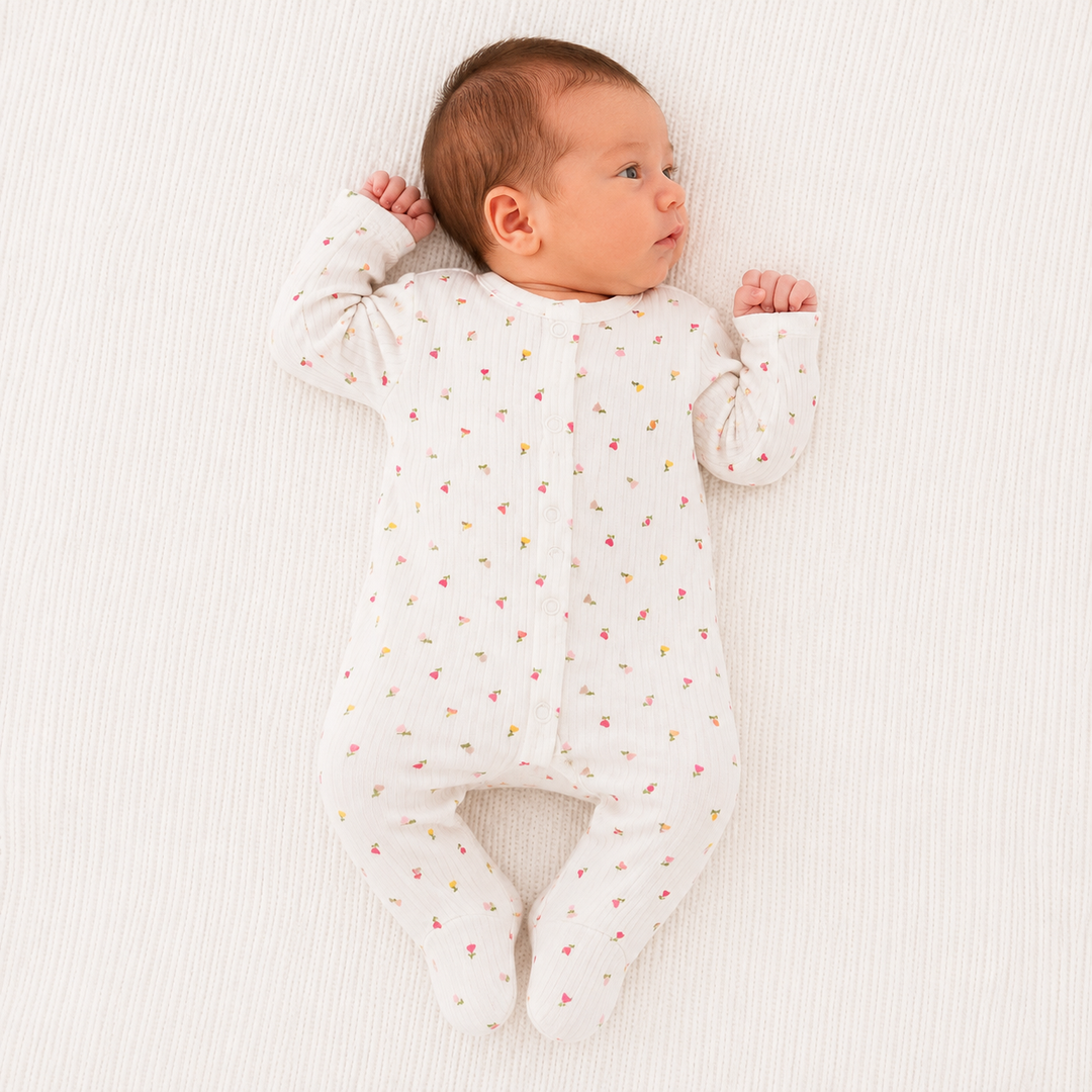 Girls Cream Floral Baby Grow