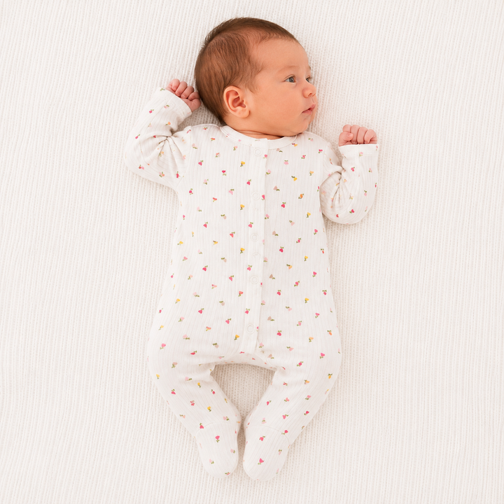 Girls Cream Floral Baby Grow