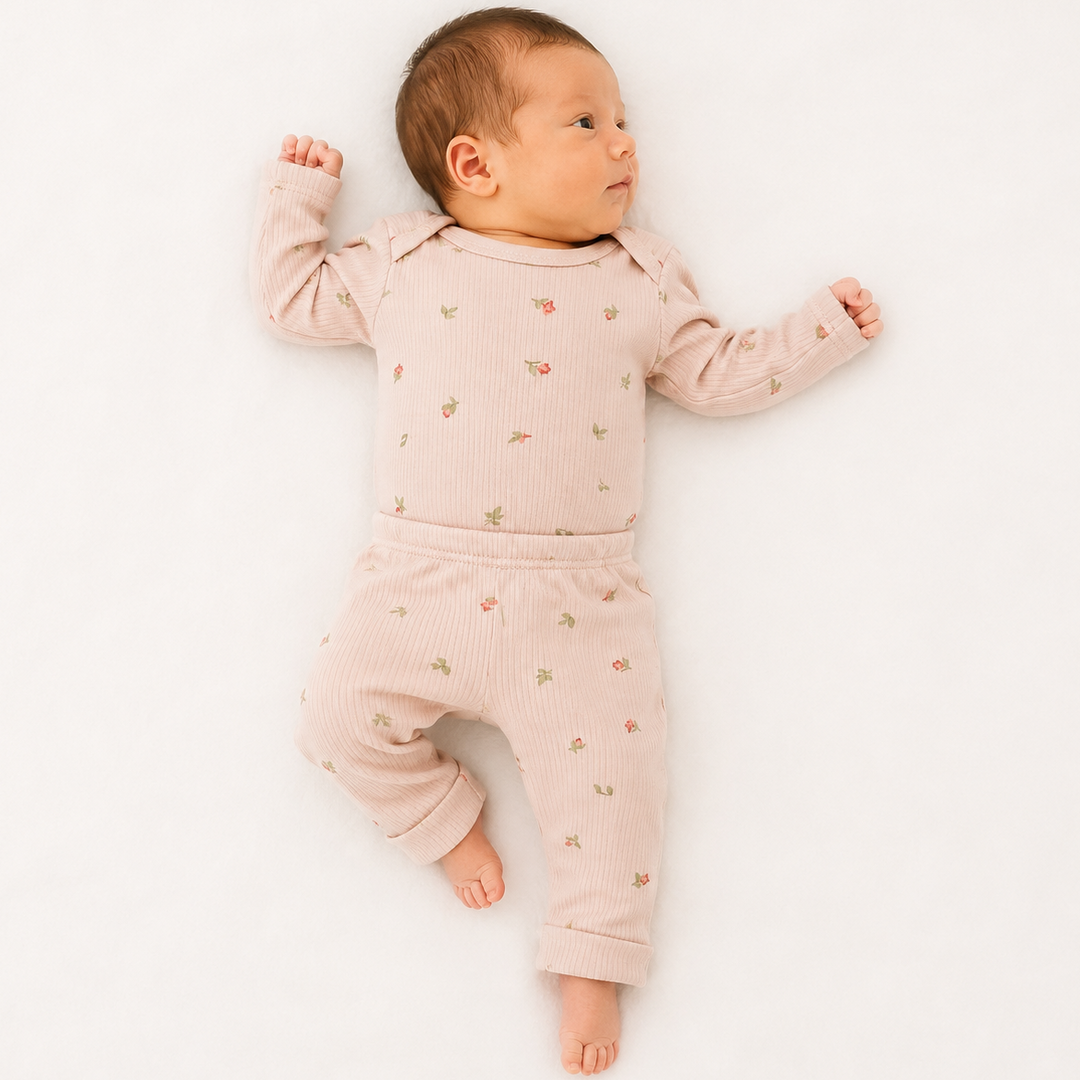 Girls Dusky Pink Floral Baby Vest &amp; Leggings Set