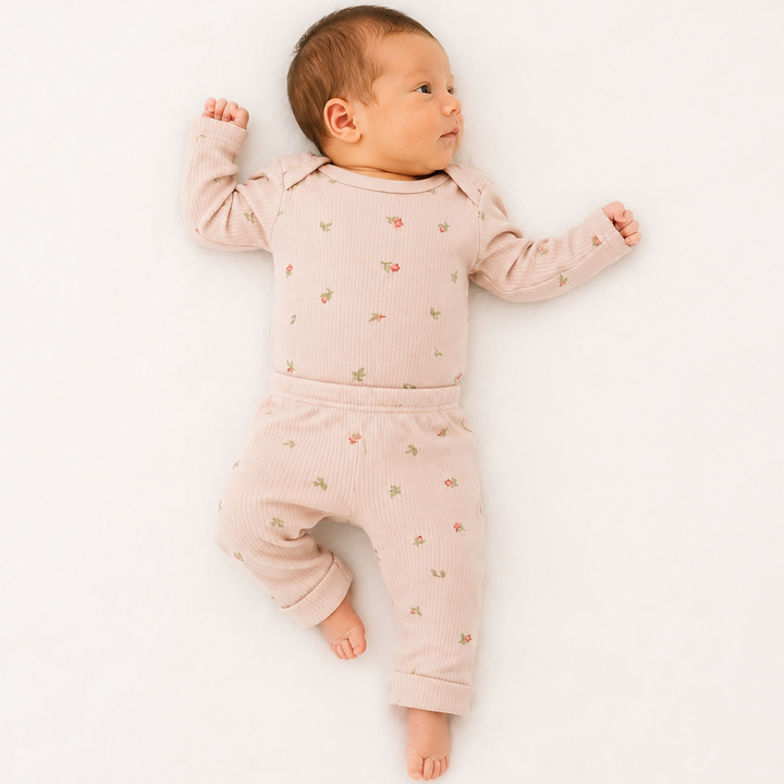 Girls Dusky Pink Floral Baby Vest &amp; Leggings Set