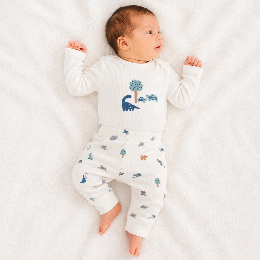 Boys Cream Dinosaur Baby Vest &amp; Leggings Set